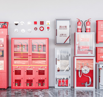 现代消防栓 消防设施 成品消防柜 灭火器 消防灯具 消防器材